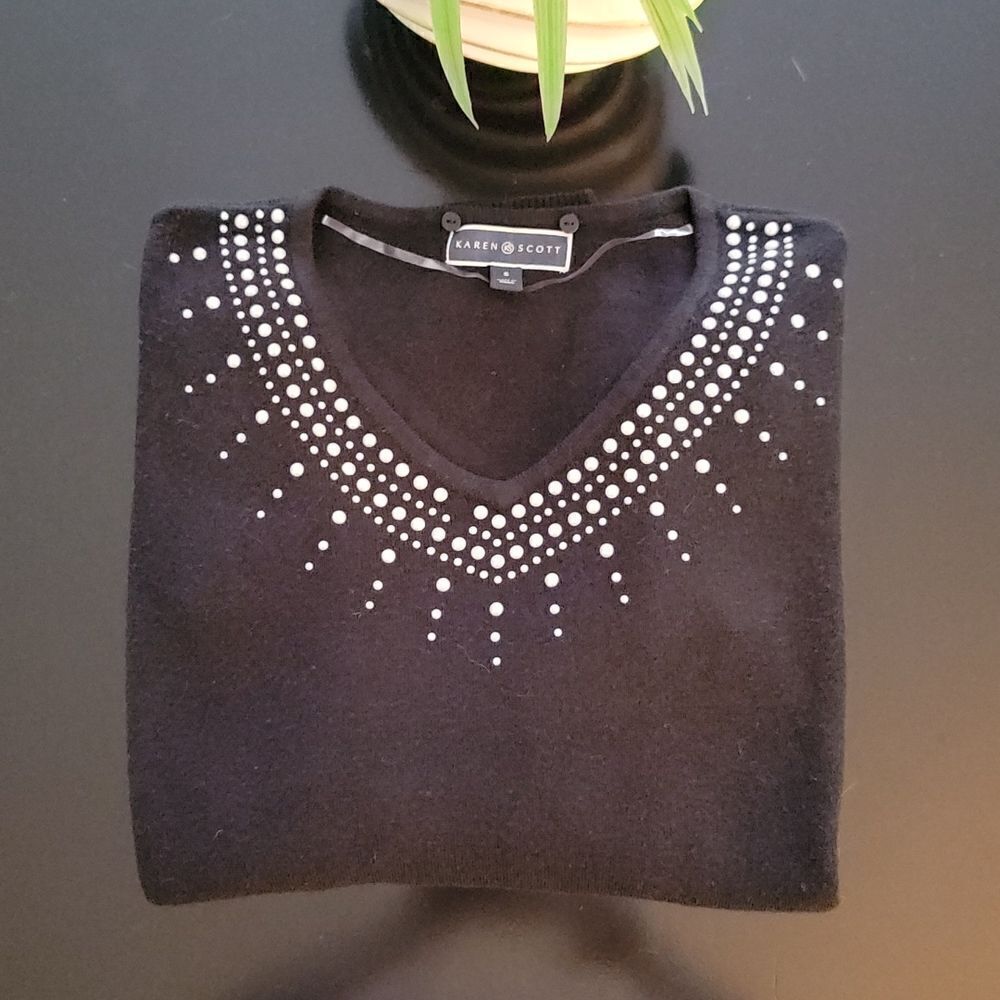 Karen Scott Sweater Black|Pearls Women's Size Small